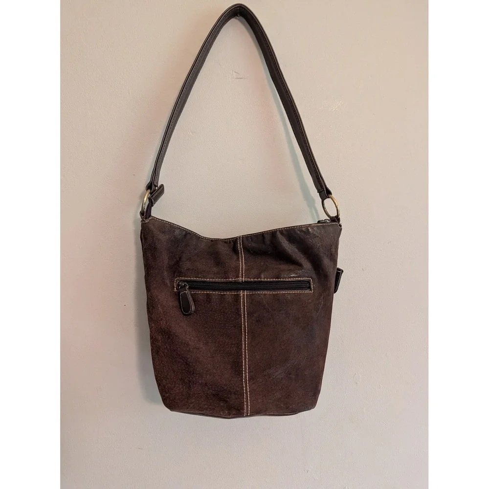 Vintage Y2K St Johns Bay Brown Suede Shoulder Bag Leather Trim Hobo Purse
